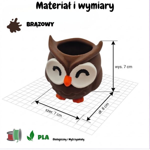 Brązowa doniczka 3D sówka