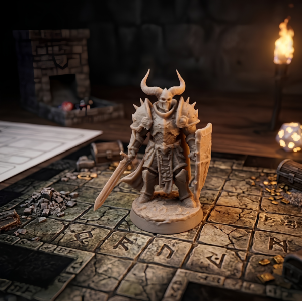 Nieumarły rycerz z tarczą i mieczem figura D&D